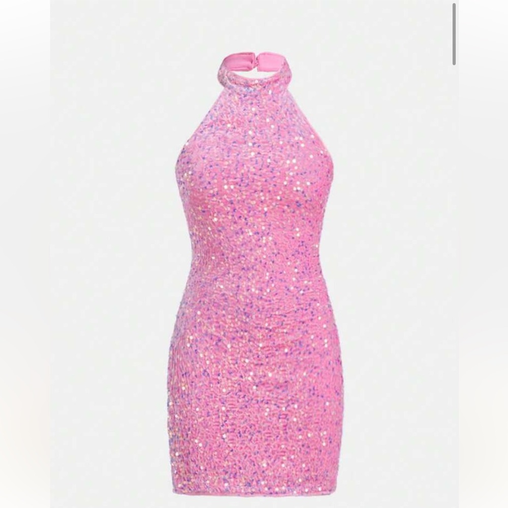 Teen Girls 15Y knitted Sequins Sparly Halter Backless Dress